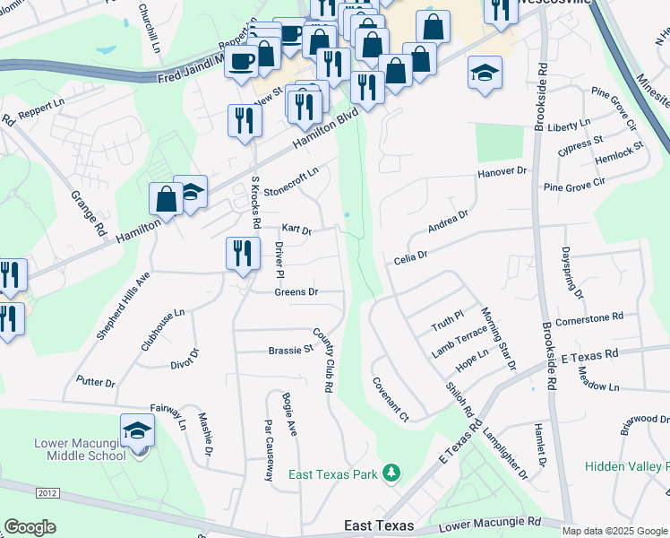 map of restaurants, bars, coffee shops, grocery stores, and more near 1200 Eagle Street in Allentown