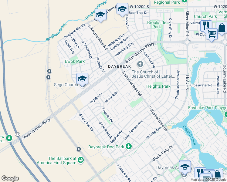 map of restaurants, bars, coffee shops, grocery stores, and more near 10701 Switchback Drive in South Jordan