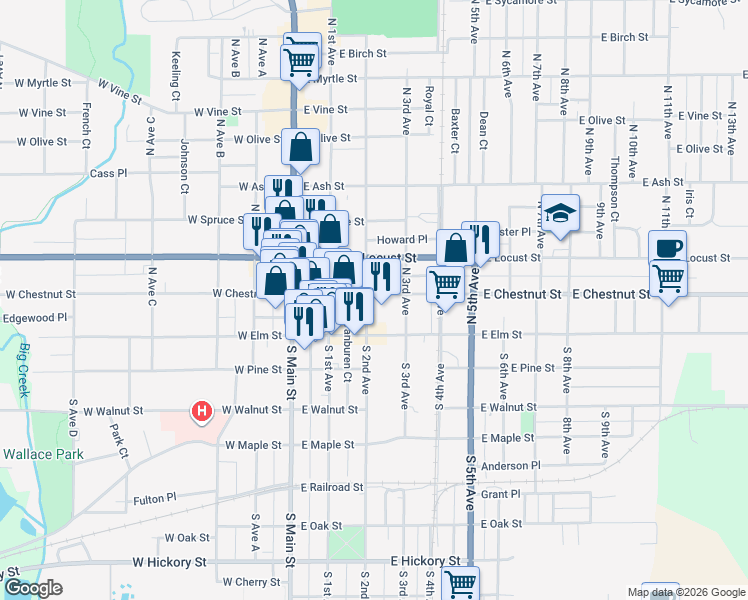 map of restaurants, bars, coffee shops, grocery stores, and more near 210 East Chestnut Street in Canton