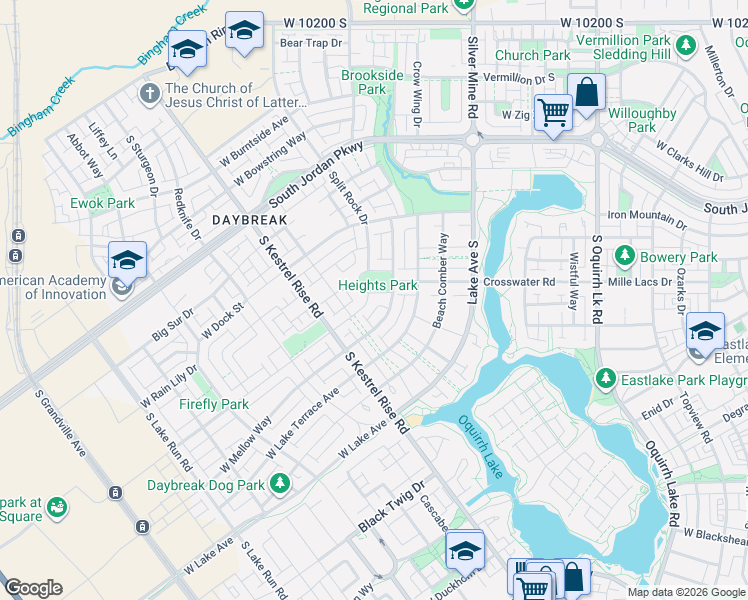 map of restaurants, bars, coffee shops, grocery stores, and more near 4963 Bridlemile Way in South Jordan