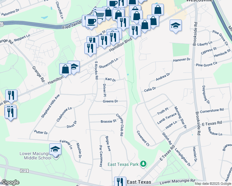 map of restaurants, bars, coffee shops, grocery stores, and more near 5594 Wedge Lane in Allentown