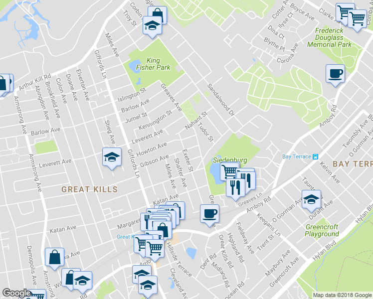 map of restaurants, bars, coffee shops, grocery stores, and more near 123 Gibson Avenue in Staten Island