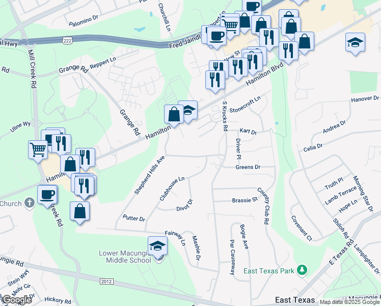 map of restaurants, bars, coffee shops, grocery stores, and more near 5895 Shepherd Hills Avenue in Allentown
