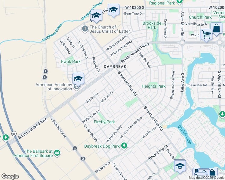 map of restaurants, bars, coffee shops, grocery stores, and more near 10701 Switchback Drive in South Jordan