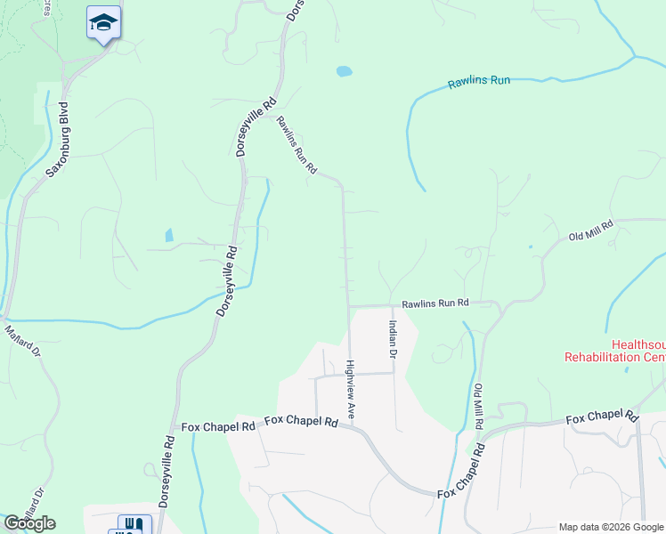 map of restaurants, bars, coffee shops, grocery stores, and more near 140 Rawlins Run Road in Pittsburgh