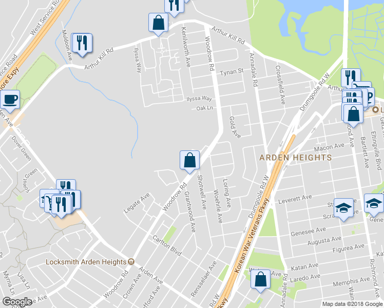 map of restaurants, bars, coffee shops, grocery stores, and more near 136 Erika Loop in Staten Island