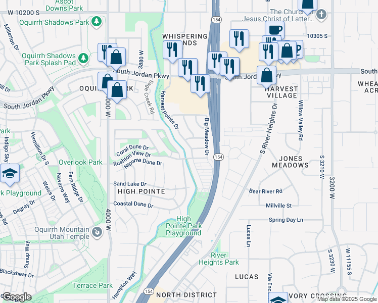map of restaurants, bars, coffee shops, grocery stores, and more near 10792 Harvest Pointe Drive in South Jordan