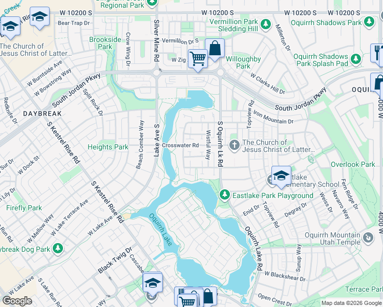 map of restaurants, bars, coffee shops, grocery stores, and more near 4664 Atwater Lane in South Jordan