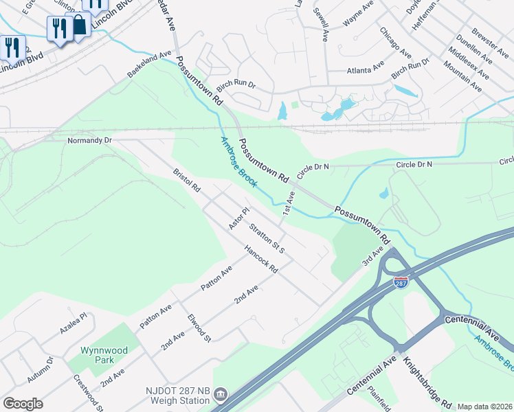 map of restaurants, bars, coffee shops, grocery stores, and more near 165 Normandy Drive in Piscataway