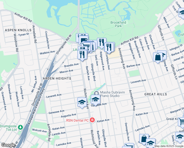 map of restaurants, bars, coffee shops, grocery stores, and more near 480 Eltingville Boulevard in Staten Island