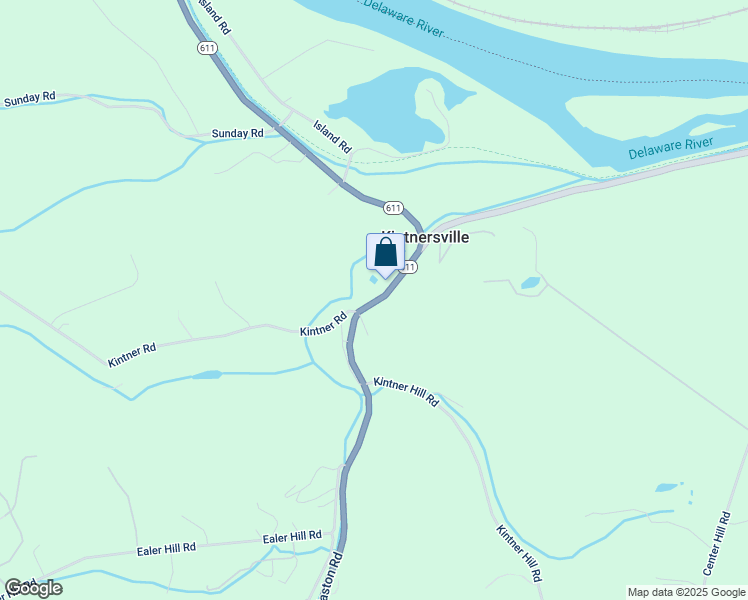 map of restaurants, bars, coffee shops, grocery stores, and more near 9708 Easton Road in Kintnersville