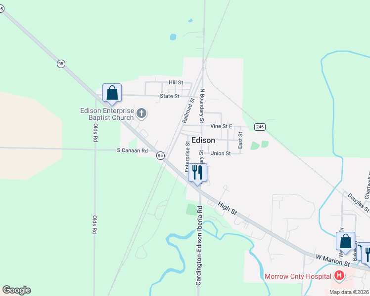 map of restaurants, bars, coffee shops, grocery stores, and more near 106 Enterprise Street in Edison
