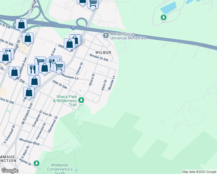 map of restaurants, bars, coffee shops, grocery stores, and more near 2901 Rhonda Lane in Allentown
