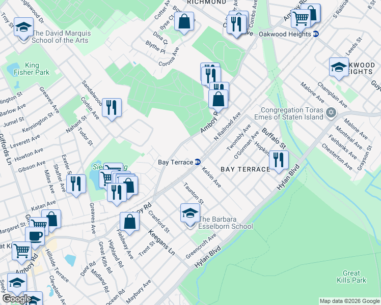 map of restaurants, bars, coffee shops, grocery stores, and more near 39 Junction Court in Staten Island