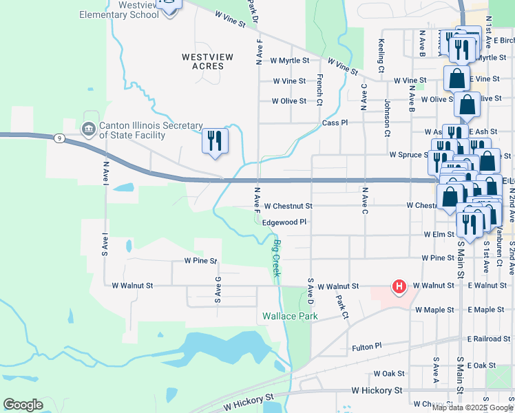 map of restaurants, bars, coffee shops, grocery stores, and more near 600 West Chestnut Street in Canton