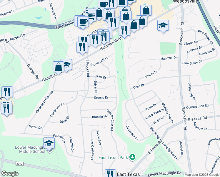 map of restaurants, bars, coffee shops, grocery stores, and more near 5594 Wedge Lane in Allentown