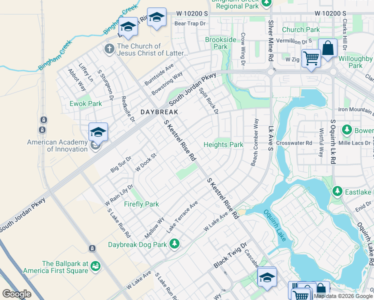 map of restaurants, bars, coffee shops, grocery stores, and more near 10762 S Kestrel Rise Road in South Jordan