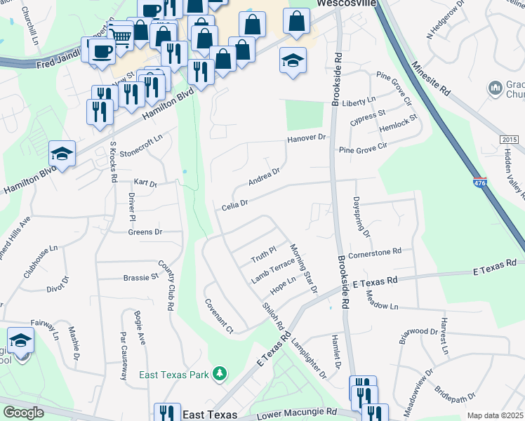 map of restaurants, bars, coffee shops, grocery stores, and more near 1367 Morning Star Dr in Allentown