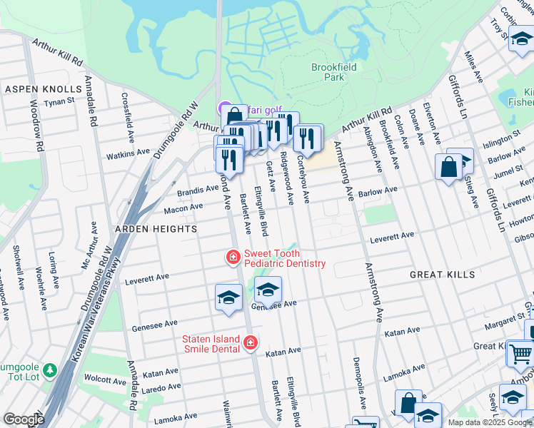map of restaurants, bars, coffee shops, grocery stores, and more near 480 Eltingville Boulevard in Staten Island