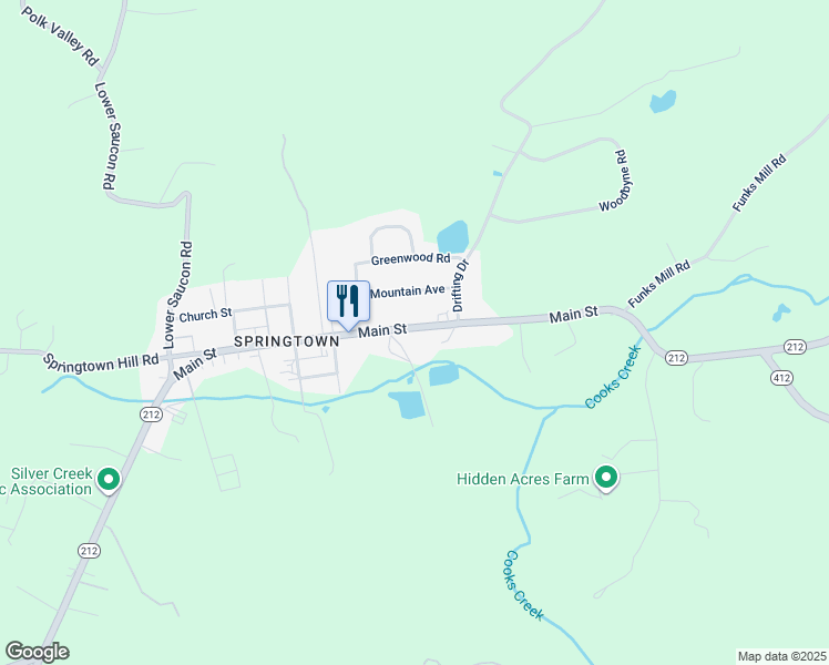 map of restaurants, bars, coffee shops, grocery stores, and more near 3316 Pennsylvania 212 in Riegelsville