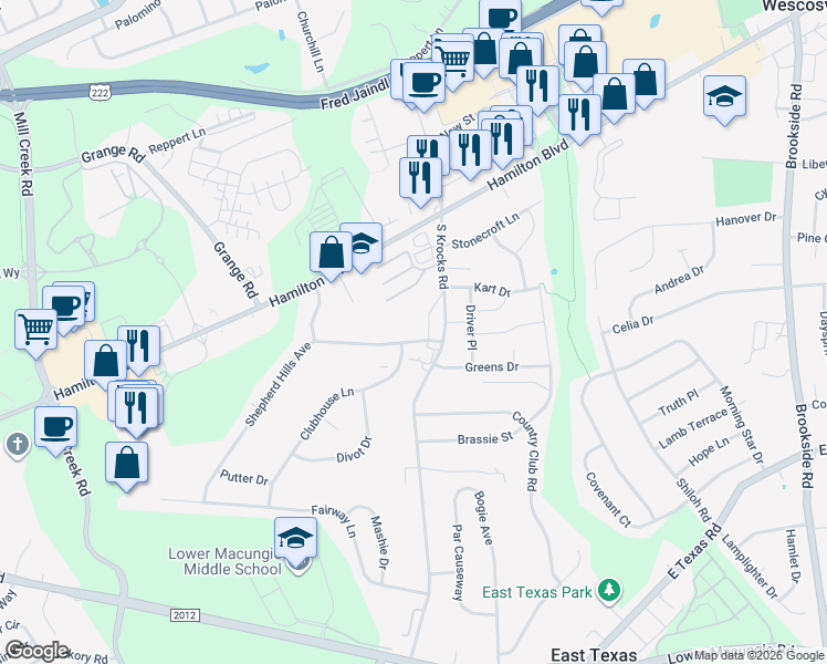 map of restaurants, bars, coffee shops, grocery stores, and more near 5819 Shepherd Hills Avenue in Wescosville