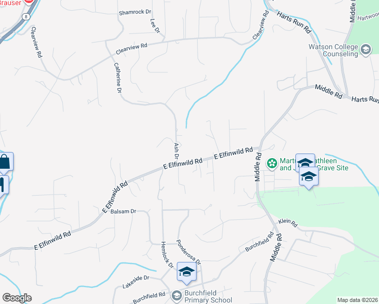 map of restaurants, bars, coffee shops, grocery stores, and more near 3848 Ash Drive in Hampton Township