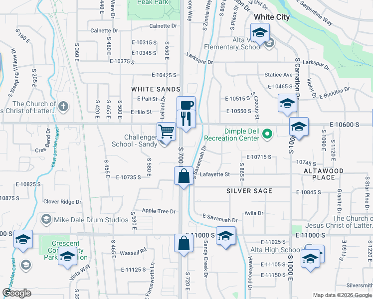 map of restaurants, bars, coffee shops, grocery stores, and more near 10685 South 700 East in Sandy