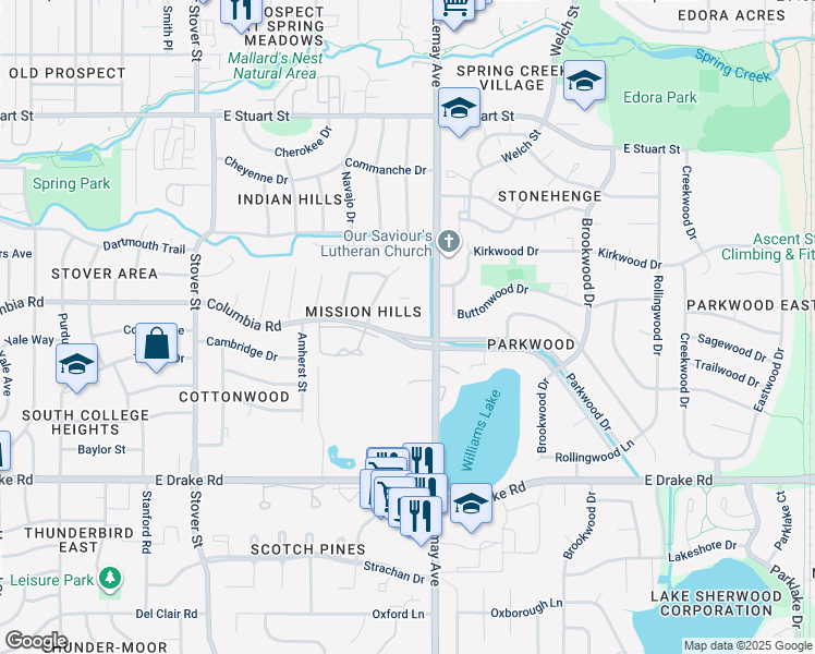 map of restaurants, bars, coffee shops, grocery stores, and more near 2201 South Lemay Avenue in Fort Collins