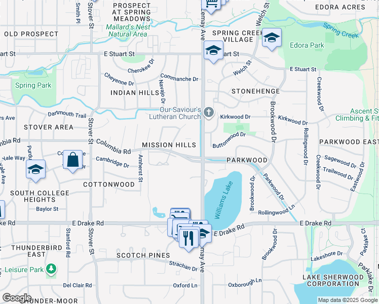 map of restaurants, bars, coffee shops, grocery stores, and more near 2201 South Lemay Avenue in Fort Collins
