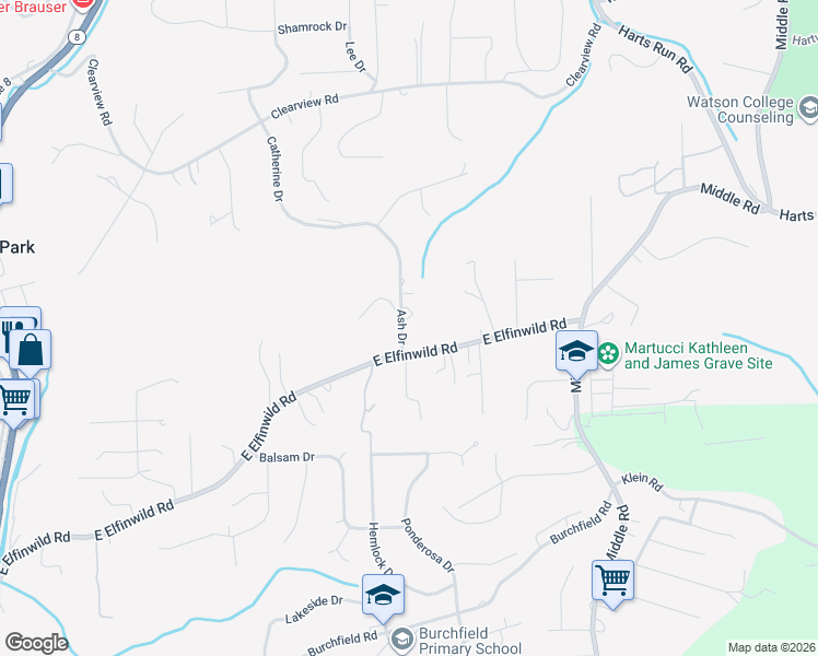 map of restaurants, bars, coffee shops, grocery stores, and more near 3848 Ash Drive in Allison Park