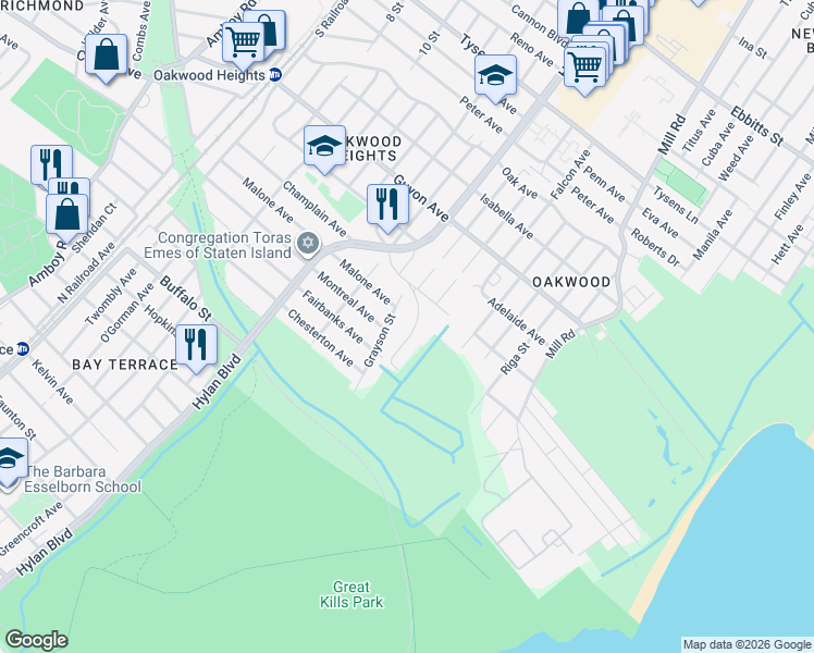 map of restaurants, bars, coffee shops, grocery stores, and more near 133 Brook Avenue in Staten Island