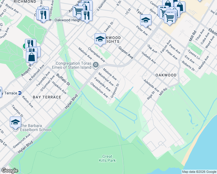 map of restaurants, bars, coffee shops, grocery stores, and more near 332 Fairbanks Avenue in Staten Island