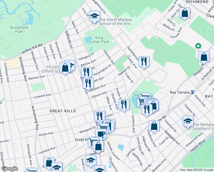 map of restaurants, bars, coffee shops, grocery stores, and more near 88 Howton Avenue in Staten Island
