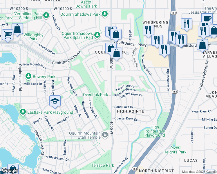 map of restaurants, bars, coffee shops, grocery stores, and more near 10853 Pine Shadow Road in South Jordan