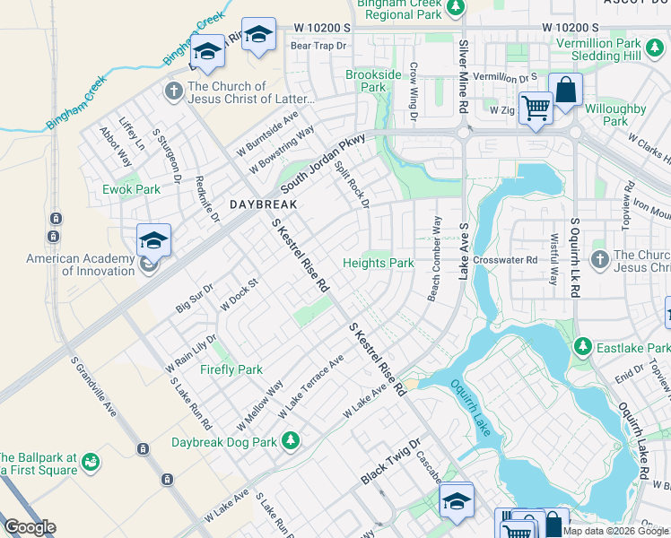 map of restaurants, bars, coffee shops, grocery stores, and more near 10694 Wild Rice Drive in South Jordan