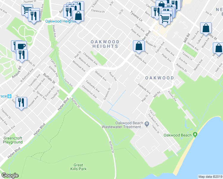 map of restaurants, bars, coffee shops, grocery stores, and more near 52 Grayson Street in Staten Island