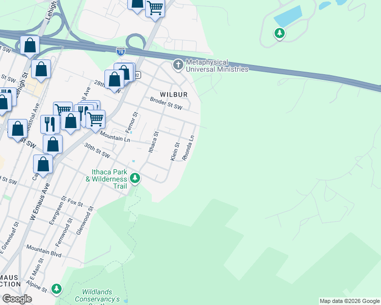 map of restaurants, bars, coffee shops, grocery stores, and more near 2901 Rhonda Lane in Allentown