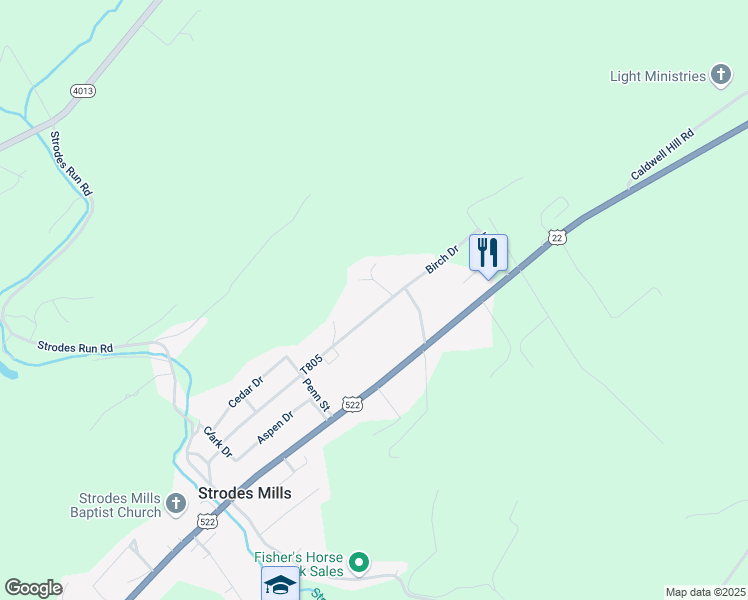 map of restaurants, bars, coffee shops, grocery stores, and more near 161 Birch Drive in Lewistown