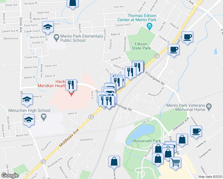 map of restaurants, bars, coffee shops, grocery stores, and more near 1 Egan Street in Edison