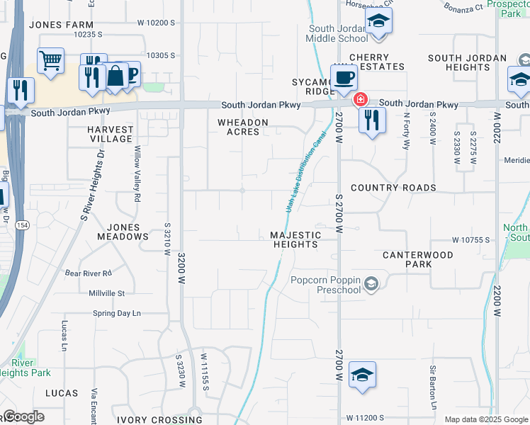 map of restaurants, bars, coffee shops, grocery stores, and more near 10688 South Bison Creek Cove in South Jordan