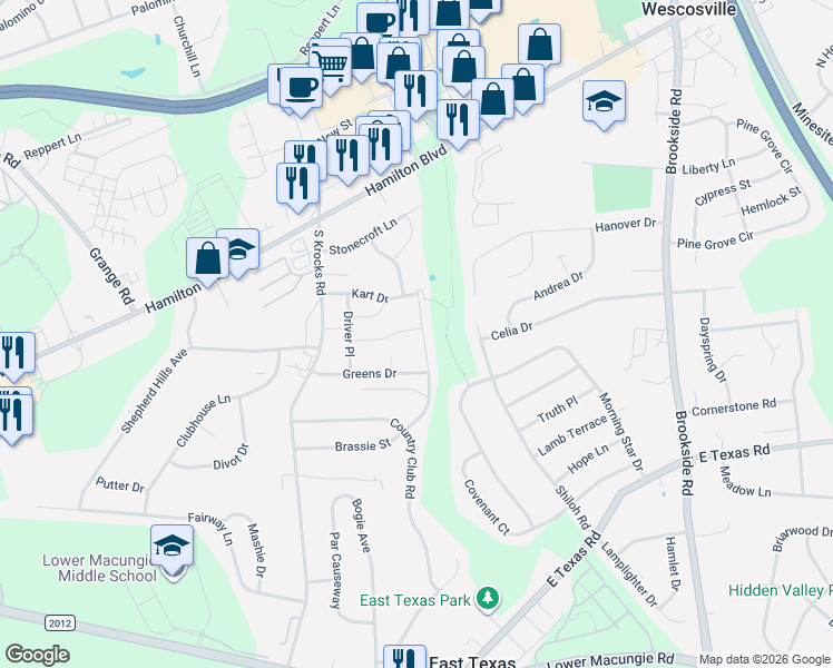 map of restaurants, bars, coffee shops, grocery stores, and more near 5594 Wedge Lane in Allentown