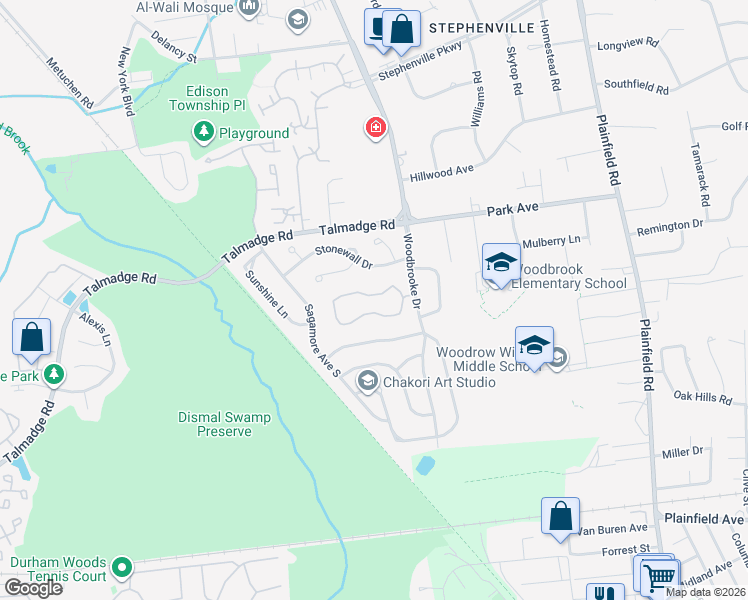 map of restaurants, bars, coffee shops, grocery stores, and more near 85 Pheasant Run in Edison