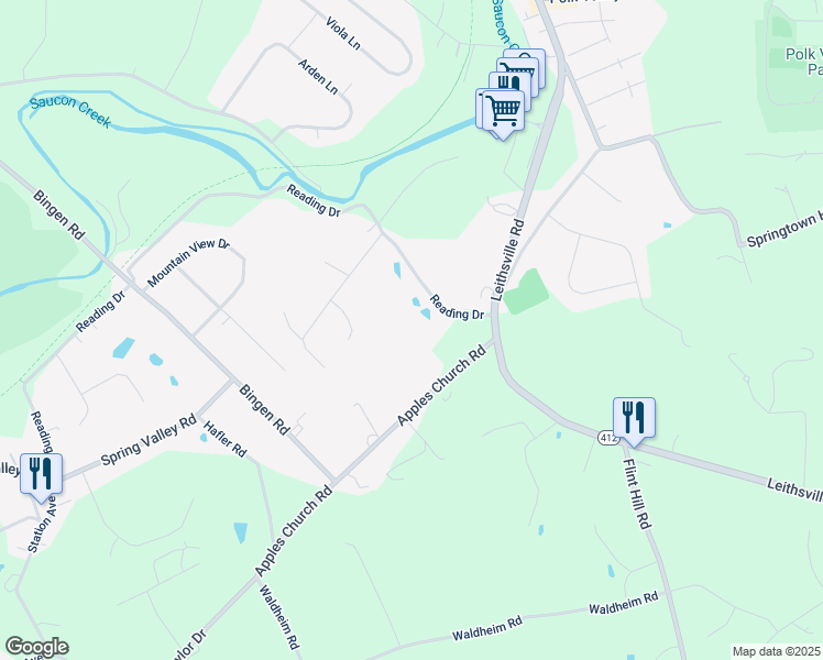 map of restaurants, bars, coffee shops, grocery stores, and more near Reading Road in Northampton County