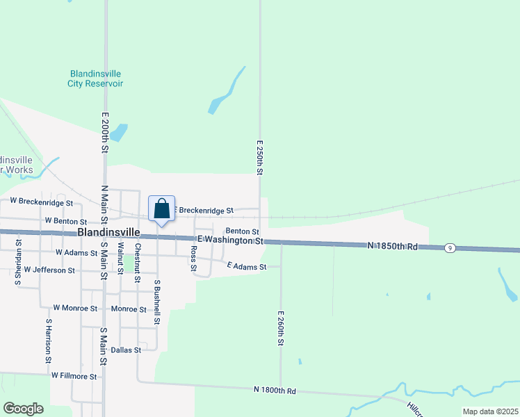map of restaurants, bars, coffee shops, grocery stores, and more near County Road 250 East in Blandinsville