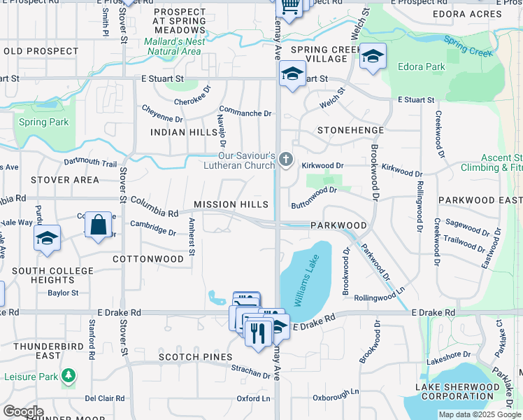 map of restaurants, bars, coffee shops, grocery stores, and more near 2201 South Lemay Avenue in Fort Collins
