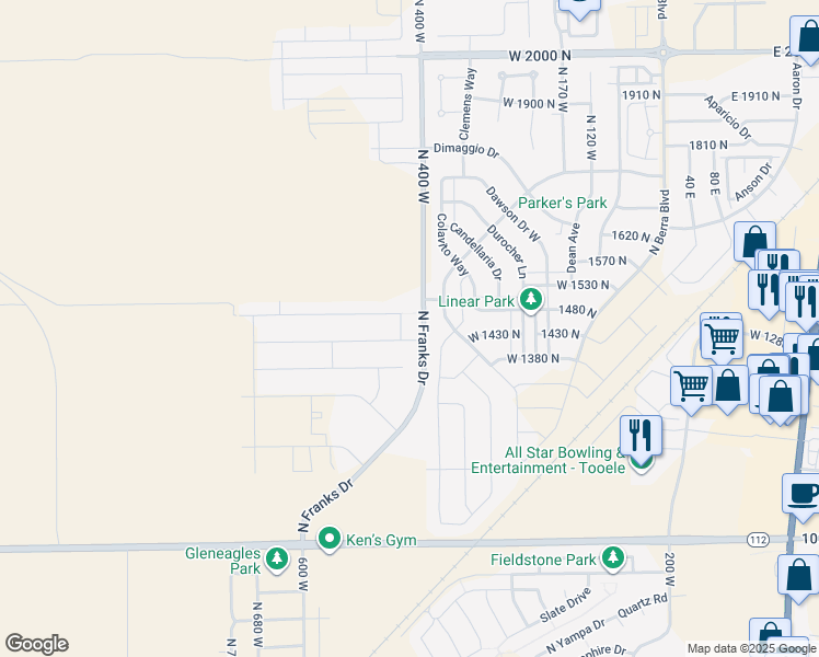 map of restaurants, bars, coffee shops, grocery stores, and more near 415 1410 North in Tooele