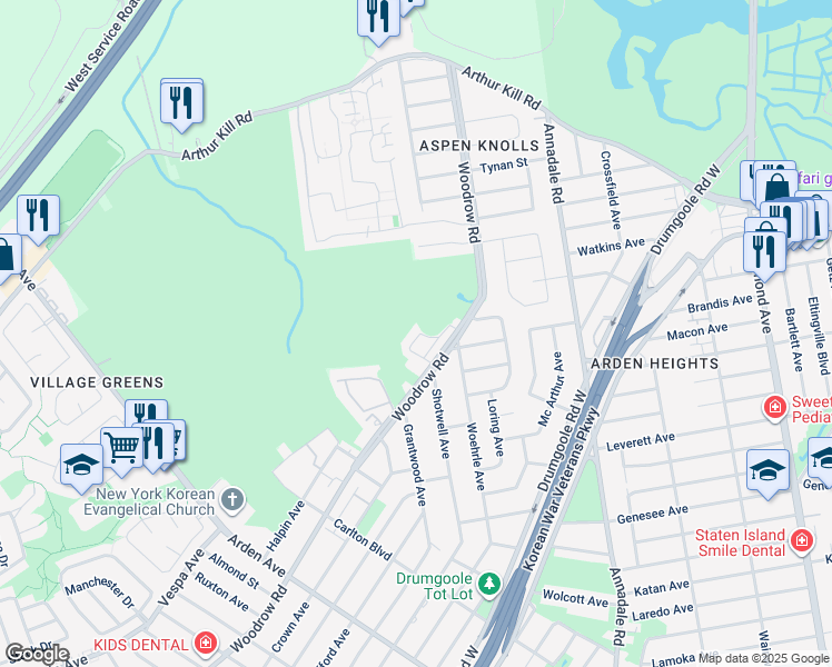 map of restaurants, bars, coffee shops, grocery stores, and more near 136 Erika Loop in Staten Island