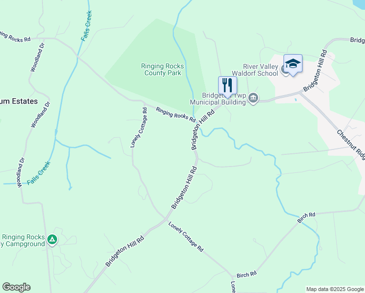map of restaurants, bars, coffee shops, grocery stores, and more near 1285 Bridgeton Hill Road in Upper Black Eddy