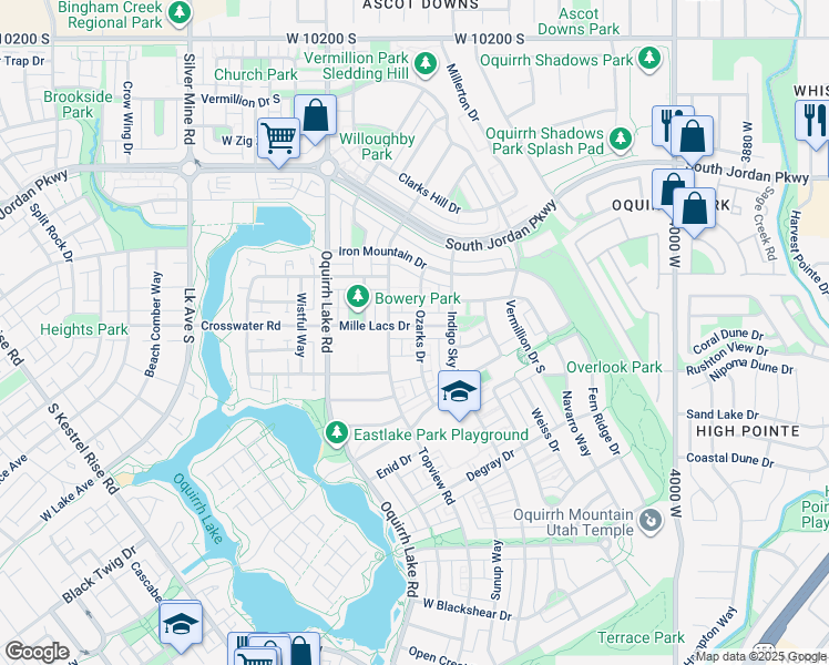 map of restaurants, bars, coffee shops, grocery stores, and more near 4423 Mille Lacs Drive in South Jordan