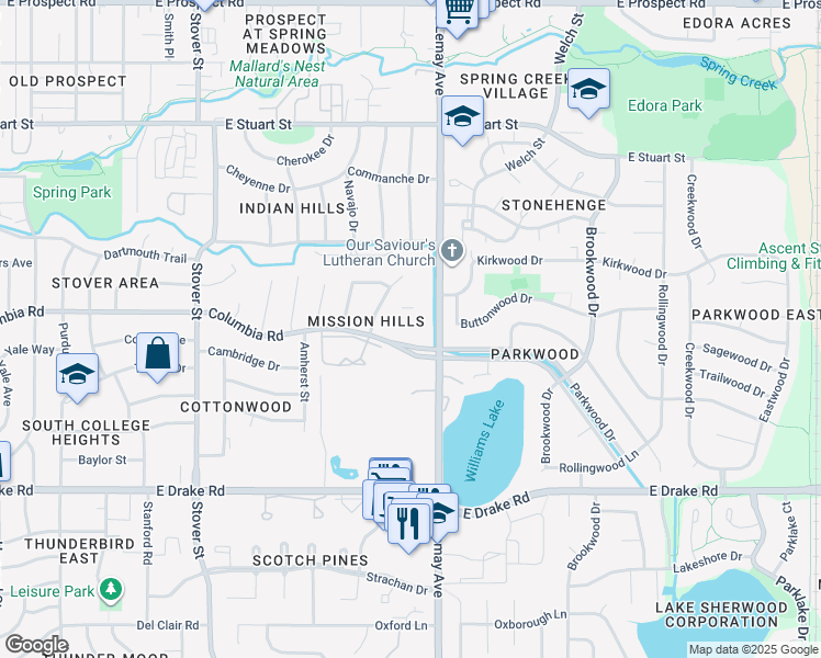 map of restaurants, bars, coffee shops, grocery stores, and more near 2201 South Lemay Avenue in Fort Collins